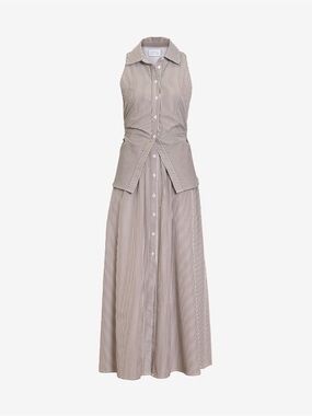 NWT Tanya Taylor HANNAH Midi Shirt DRESS brown and white stripe - size 6